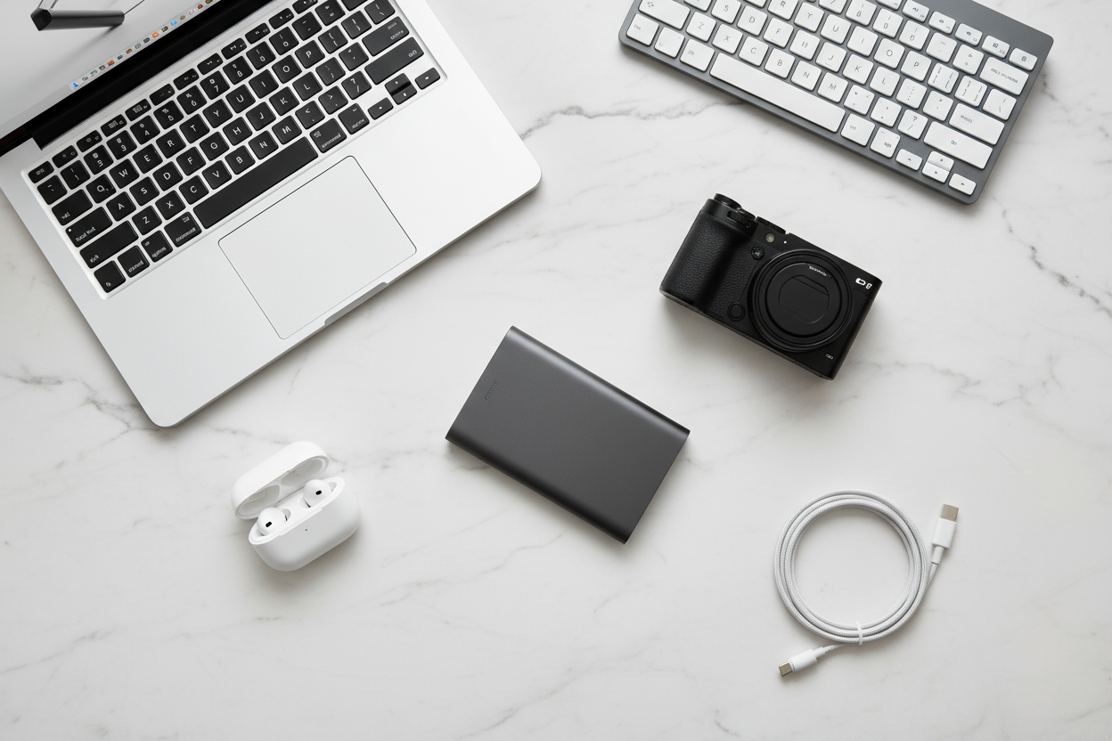 image of tech products on table